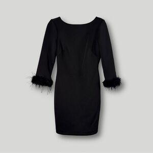 Eliza J Black Dress with Feather Cuffs
